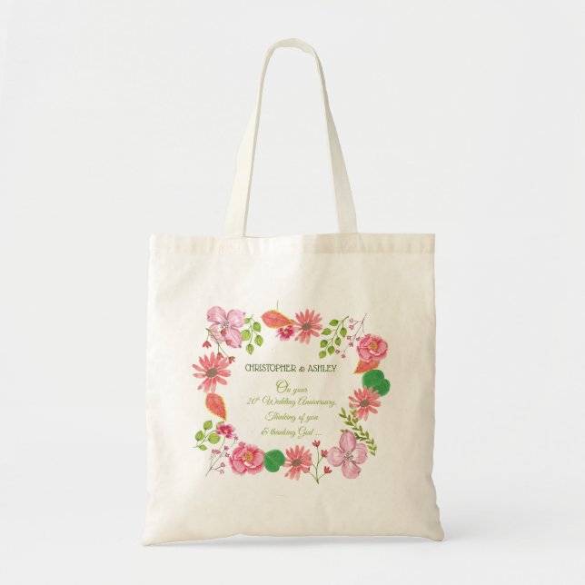 Religious 20th Wedding Anniversary Flowers Tote Bag (Front)