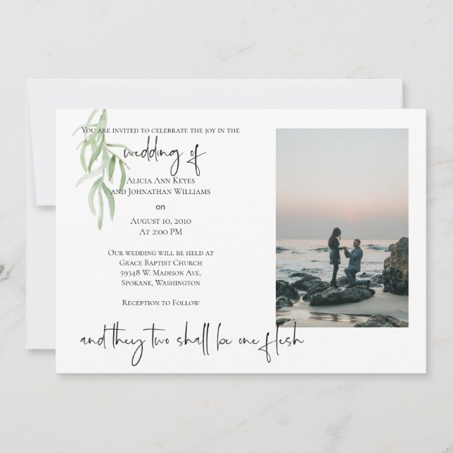Religious 2 Photo Wedding Invitation Olive Branch (Front)