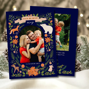 Religious 2 Photo Woodland Botanical Christmas Holiday Card