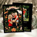 Religious 2 Photo Woodland Botanical Christmas Holiday Card<br><div class="desc">Religious 2 Photo Woodland Botanical Christmas Holiday Card Christmas Card features your favourite photo surrounded by cute and whimsical woodland animals accented with winter floral elements with the text "Heaven and nature sing" in modern typography on a black background and personalised with your family name. On the reverse add an...</div>