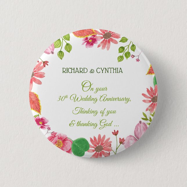 Religious 30th Wedding Anniversary Flowers 6 Cm Round Badge (Front)