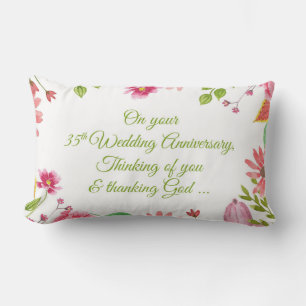 Religious 35th Wedding Anniversary Flowers Lumbar Cushion