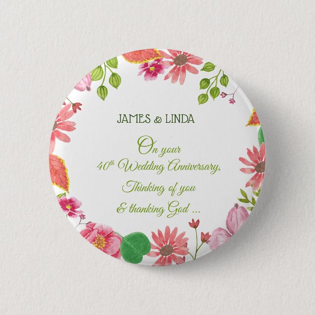 Religious 40th Wedding Anniversary Flowers 6 Cm Round Badge (Front)