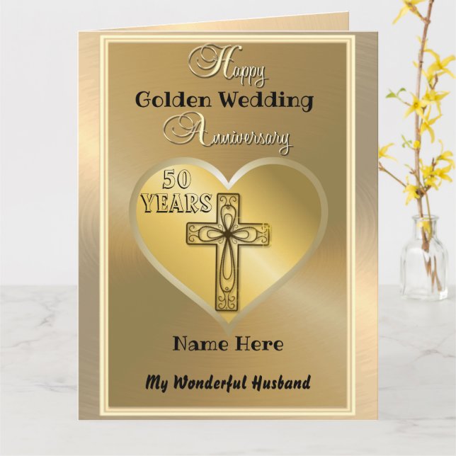 Religious 50th Golden Anniversary Card Husband (Yellow Flower)