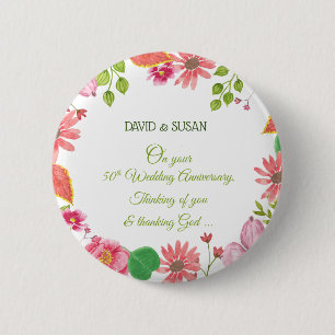 Religious 50th Wedding Anniversary Flowers 6 Cm Round Badge