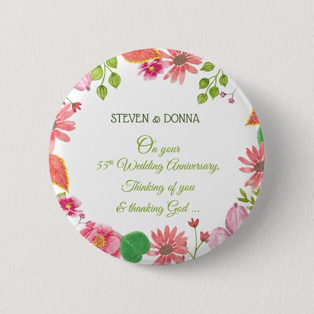 Religious 55th Wedding Anniversary Flowers 6 Cm Round Badge (Front)