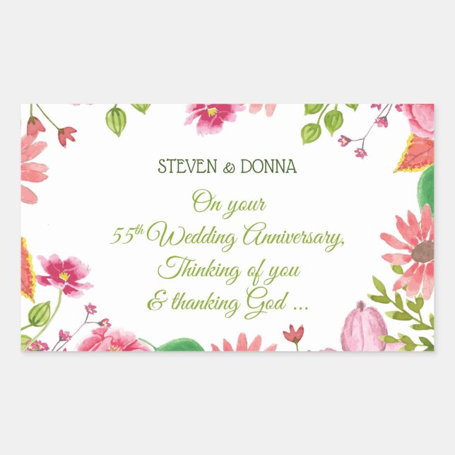 Religious 55th Wedding Anniversary Flowers Rectangular Sticker (Front)