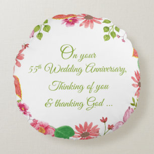 Religious 55th Wedding Anniversary Flowers Round Cushion