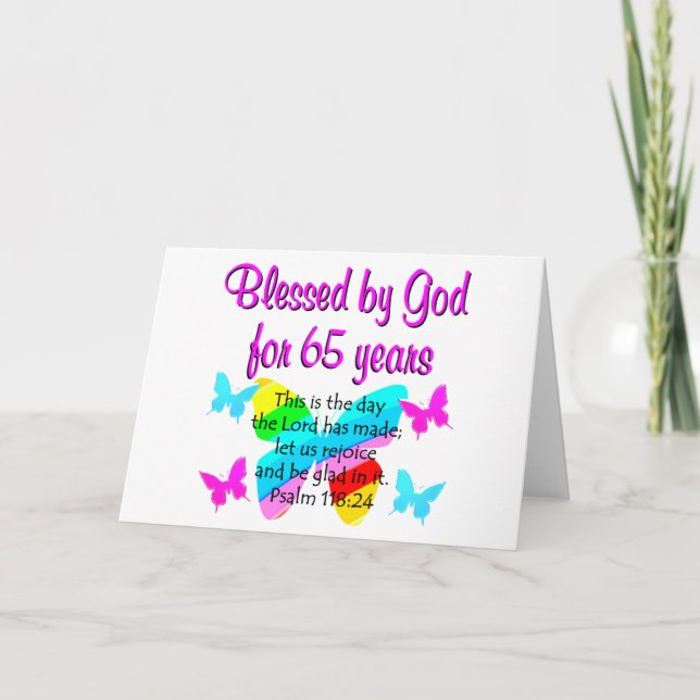RELIGIOUS 65TH BIRTHDAY BUTTERFLY DESIGN CARD (Front)