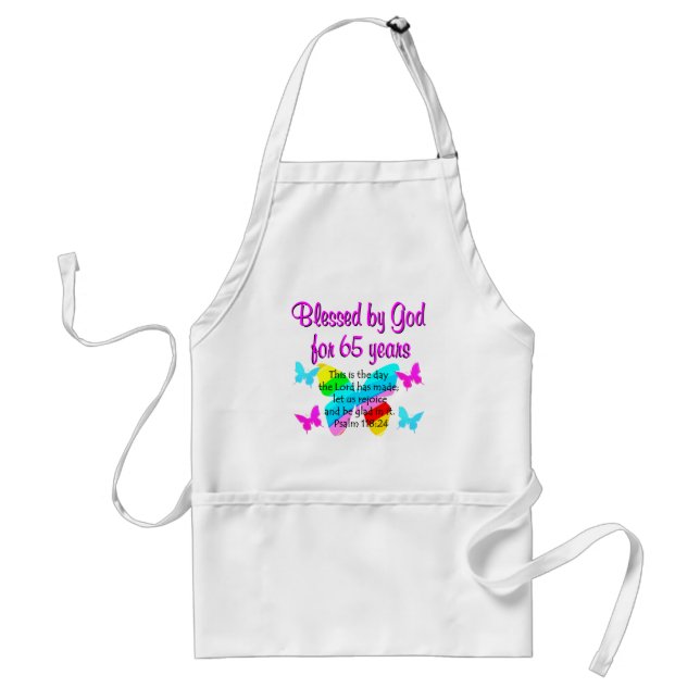 RELIGIOUS 65TH BIRTHDAY BUTTERFLY DESIGN STANDARD APRON (Front)