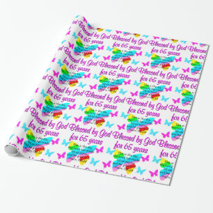 RELIGIOUS 65TH BIRTHDAY BUTTERFLY DESIGN WRAPPING PAPER