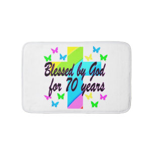 RELIGIOUS 70TH BIRTHDAY CROSS DESIGN BATH MAT