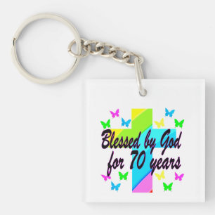 RELIGIOUS 70TH BIRTHDAY CROSS DESIGN KEY RING