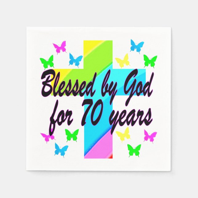 RELIGIOUS 70TH BIRTHDAY CROSS DESIGN NAPKIN (Front)