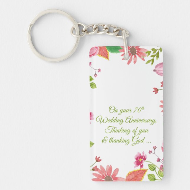 Religious 70th Wedding Anniversary Flowers Key Ring (Front)