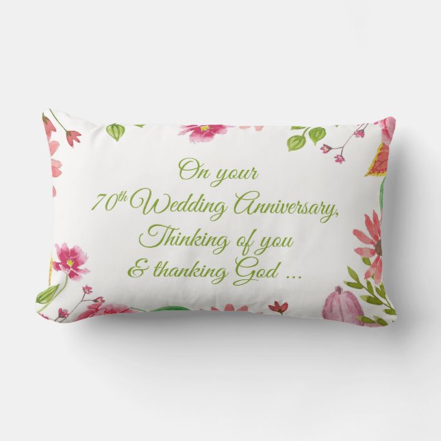 Religious 70th Wedding Anniversary Flowers Lumbar Cushion (Front)