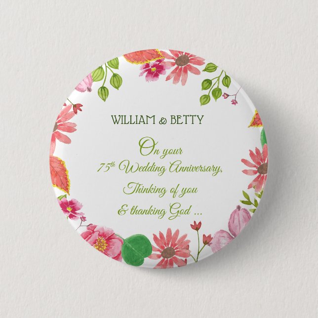 Religious 75th Wedding Anniversary Flowers 6 Cm Round Badge (Front)