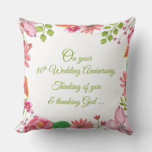 Religious 80th Wedding Anniversary Flowers Cushion