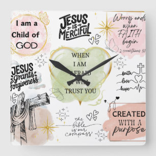 Religious affirmations square wall clock