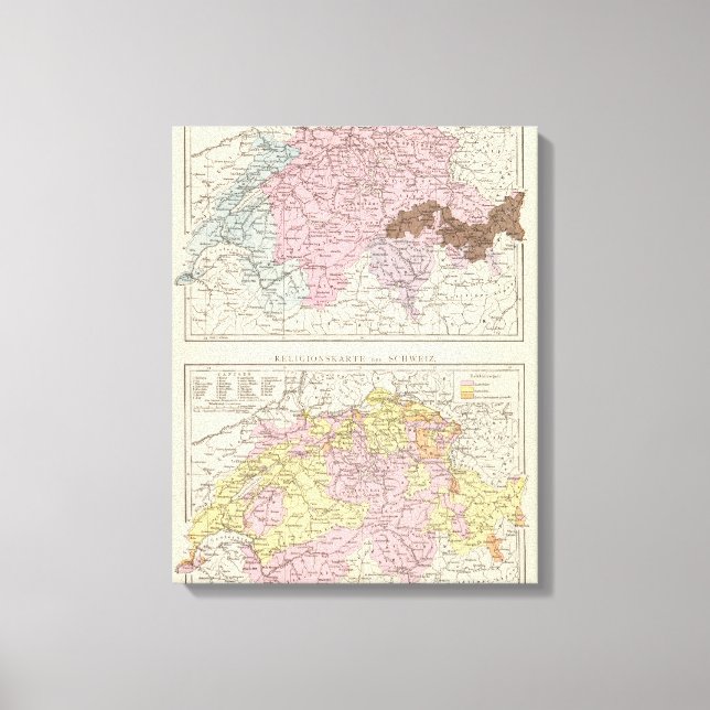 Religious and Linguistic Map of Switzerland Canvas Print (Front)