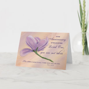 Religious Anniversary of Loss Purple Flower Bible  Card