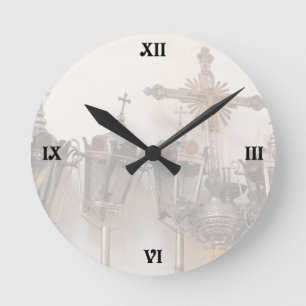 Religious artefacts round clock