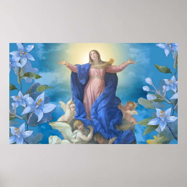 Religious Assumption of Mary Angels Blue Floral Ba Poster (Front)