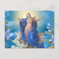 Religious Assumption of Mary Angels Blue Floral Po