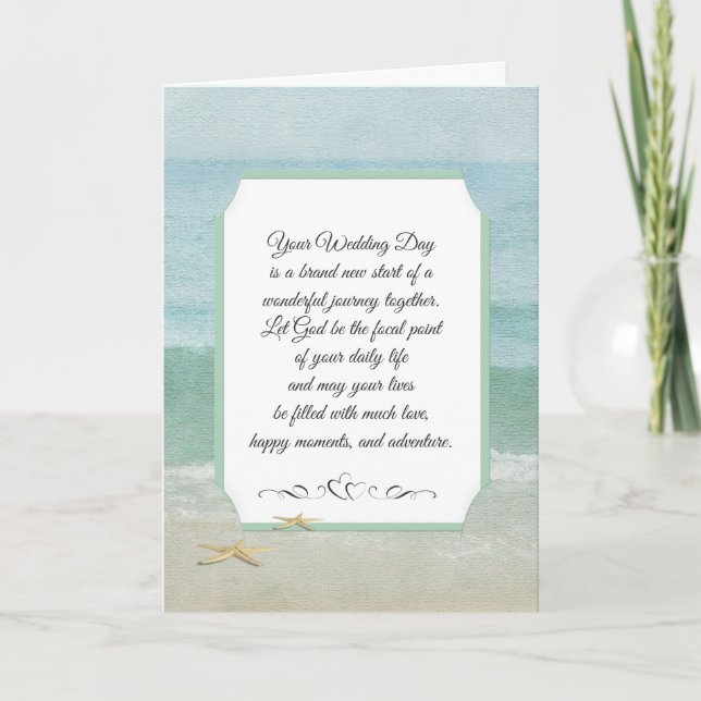 Religious Beach Wedding White Card (Front)