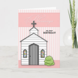 Religious Birthday Blessings Chapel in Pink Card