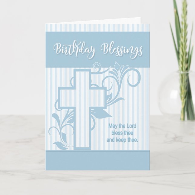 Religious Birthday Blessings Cross in Blue Card (Front)