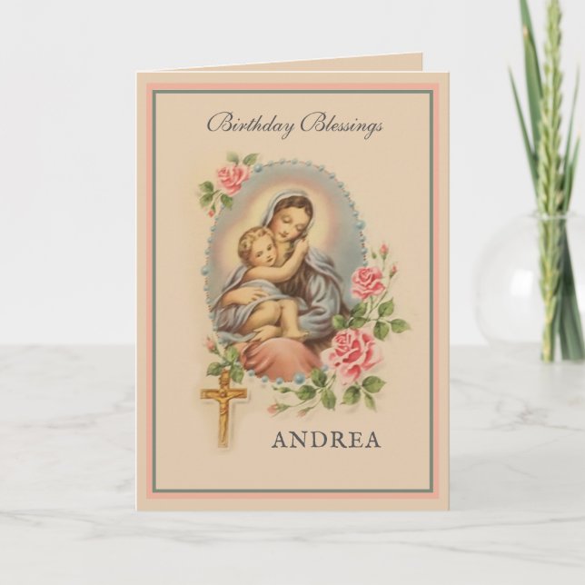 Religious Birthday Blessings Virgin Mary Card (Front)