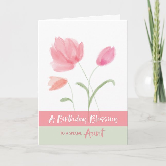 Religious Birthday for Aunt Blessing Pink Flowers Card (Front)