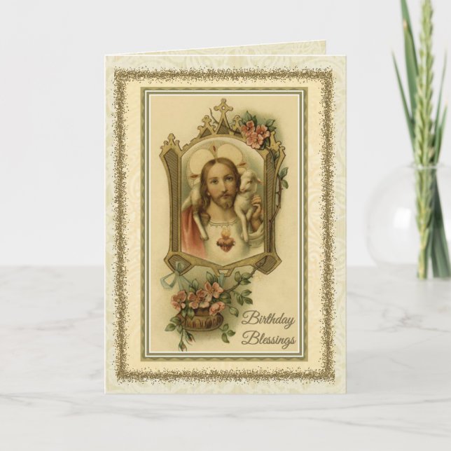 Religious Birthday Jesus Catholic Vintage Card (Front)