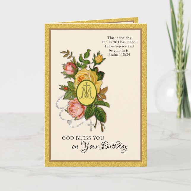 Religious Birthday Scripture Rosary Floral Card (Front)