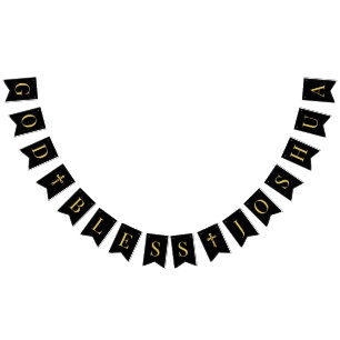  Religious Black & Gold God Bless 6 Letters Name Bunting