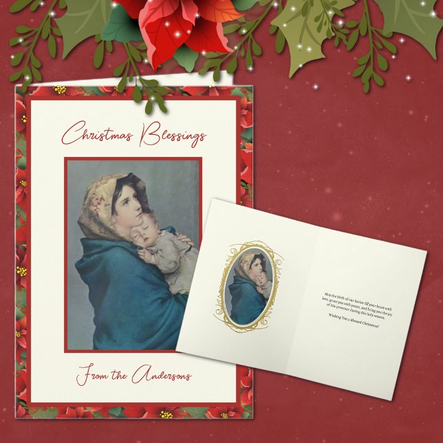 Religious Blessed Mother Baby Jesus Floral Holiday Card (Creator Uploaded)