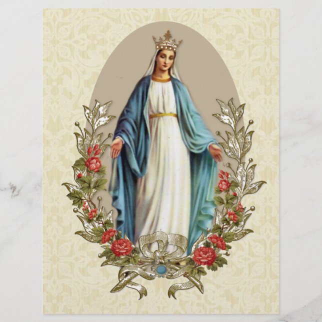 Religious Blessed Virgin Mary Catholic Red Roses Flyer (Front)