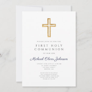 Religious Blue Boy First Communion Invitation