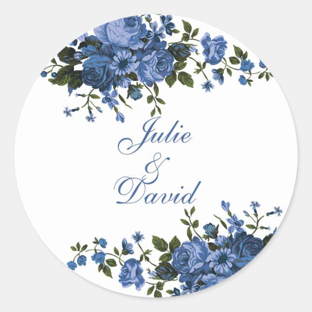 Religious Blue Roses Floral Elegant Classic Round  Classic Round Sticker (Front)