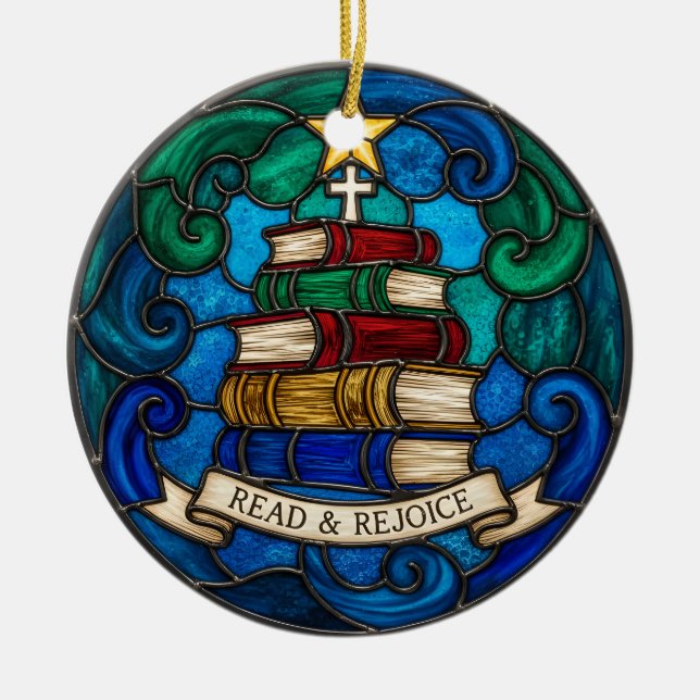 Religious Books Bible Cross  Ceramic Tree Decoration (Front)