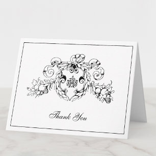 Religious Catholic Black & White Jesus Thank You Card