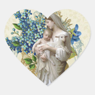 Religious Catholic Blessed Virgin Mary Jesus Flora Heart Sticker