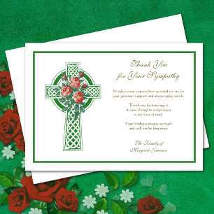 Religious Catholic Celtic Cross Roses Condolence Thank You Card
