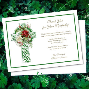 Religious Catholic Celtic Cross Roses Condolence Thank You Card
