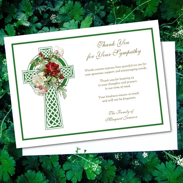 Religious Catholic Celtic Cross Roses Condolence  Thank You Card (Creator Uploaded)