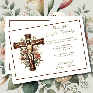Religious Catholic Crucifix Floral religious Thank You Card