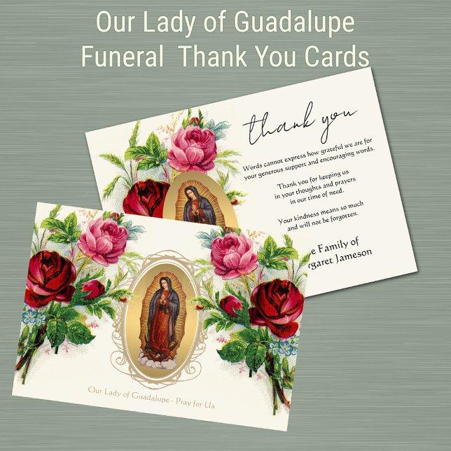 Religious Catholic Guadalupe Condolence Thank You (Traditional Catholic Our Lady of Guadalupe Funeral Thank You Cards)