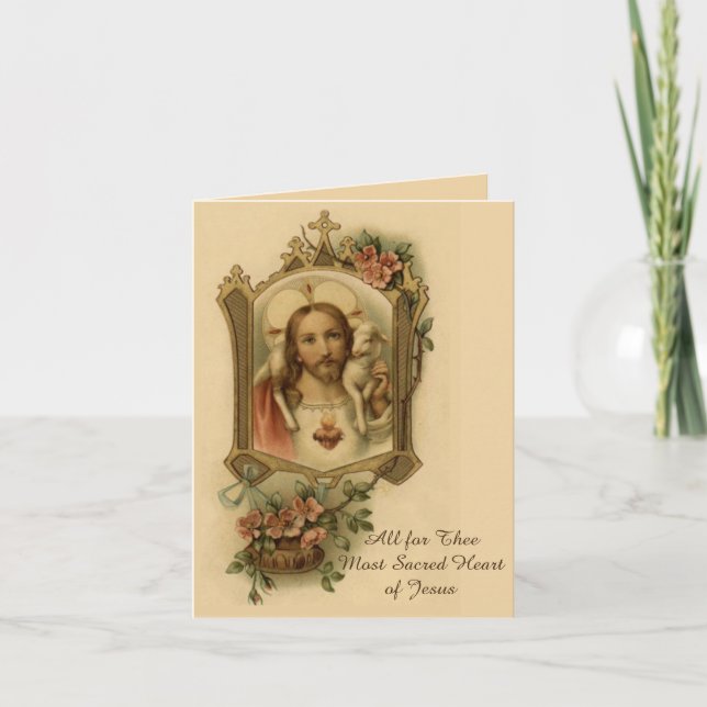 Religious Catholic Jesus Sacred Heart Traditional Thank You Card (Front)