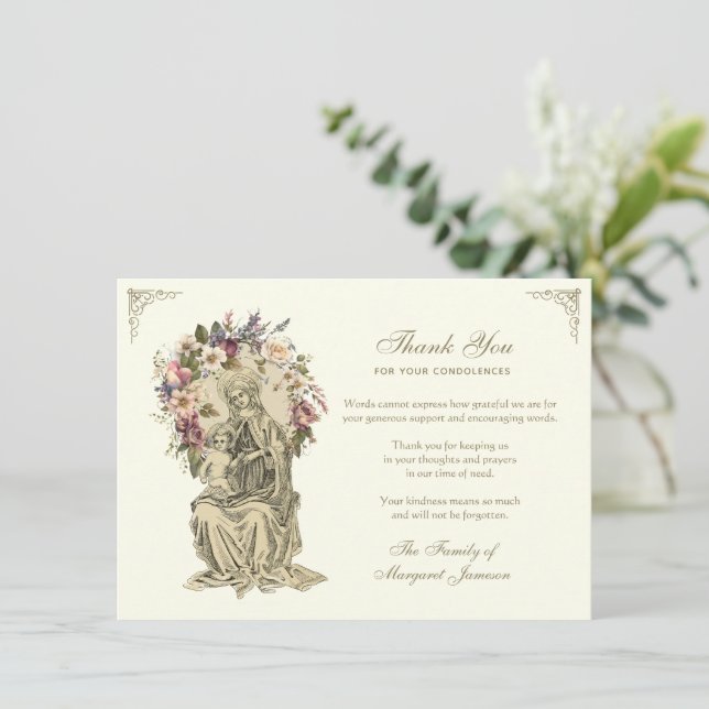 Religious Catholic Mary Jesus Condolence  Thank You Card (Standing Front)